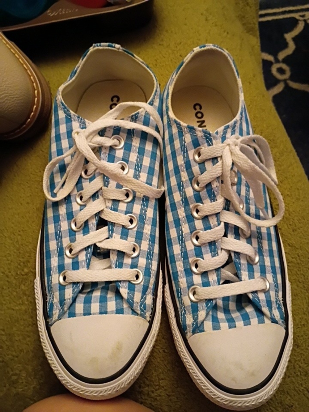 GUC Converse All Star Chuck Taylor Low Top Blue Gingham  Sneakers Size 8 Womans